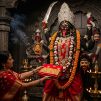 Offering a saree to Maa Kali